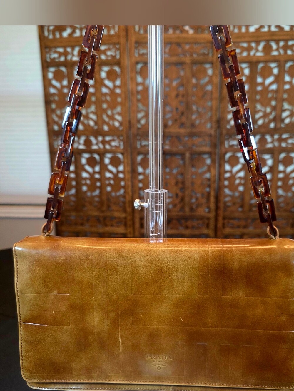 Vintage Y2K  Prada Cognac/Caramel Leather with Tortoiseshell Strap. - Picture 2 of 14